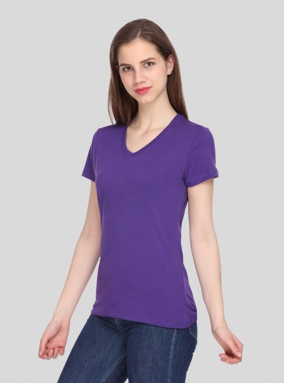 Purple Solid V Neck TShirt