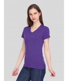 Purple Solid V Neck TShirt