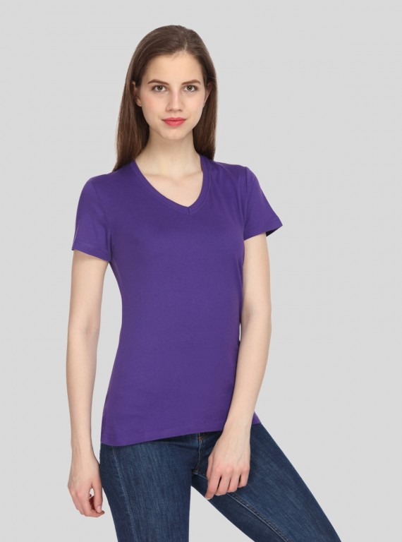 Purple Solid V Neck TShirt