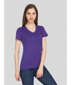 Purple Solid V Neck TShirt