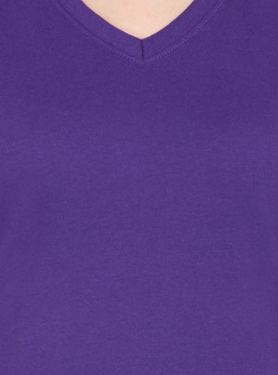 Purple Solid V Neck TShirt