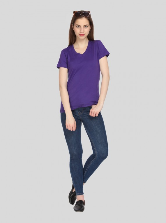 Purple Solid V Neck TShirt