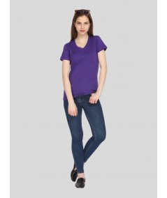 Purple Solid V Neck TShirt