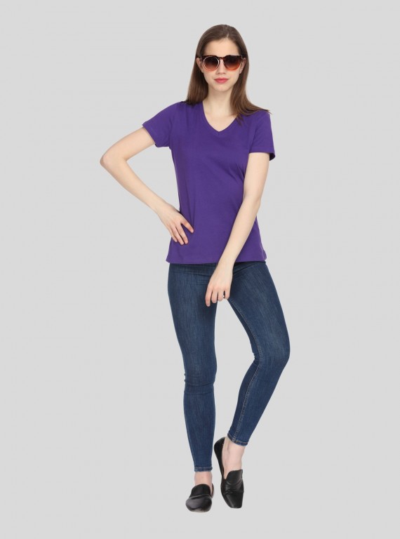 Purple Solid V Neck TShirt