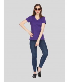 Purple Solid V Neck TShirt