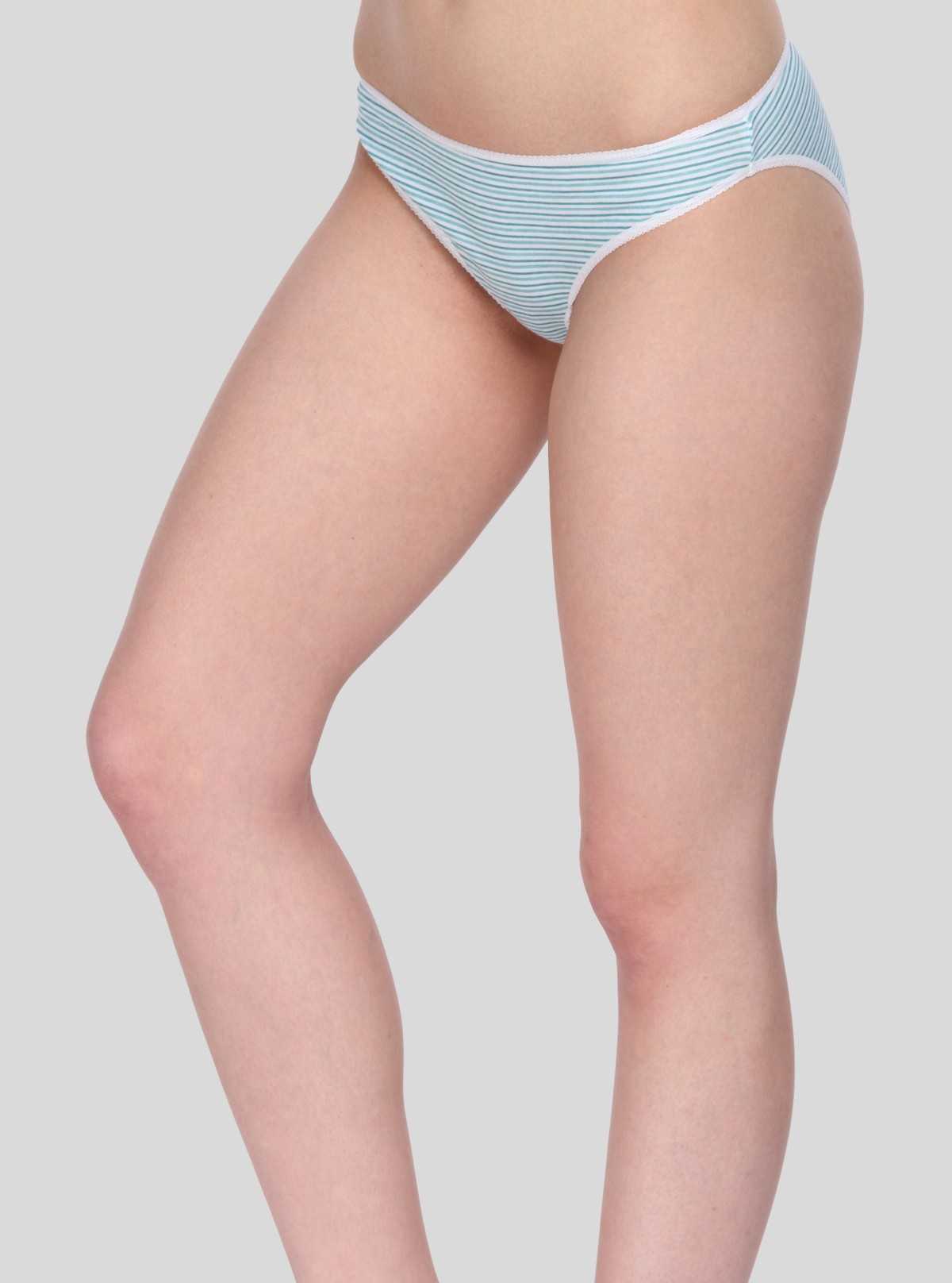 Women's Green Striped Print Brief – Soft Cotton Mid-Rise Panty by Boer and Fitch