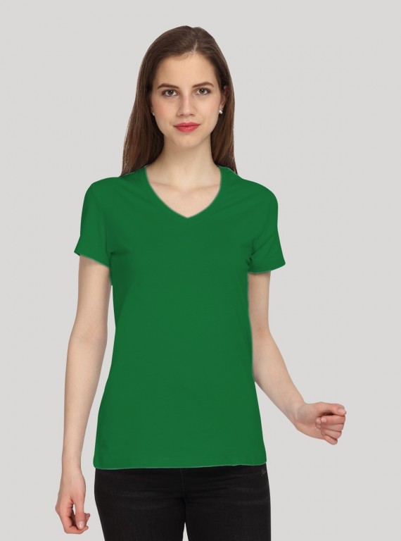 Green Solid V Neck TShirt