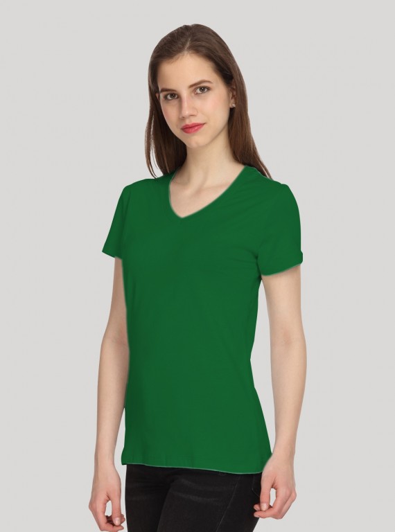 Green Solid V Neck TShirt