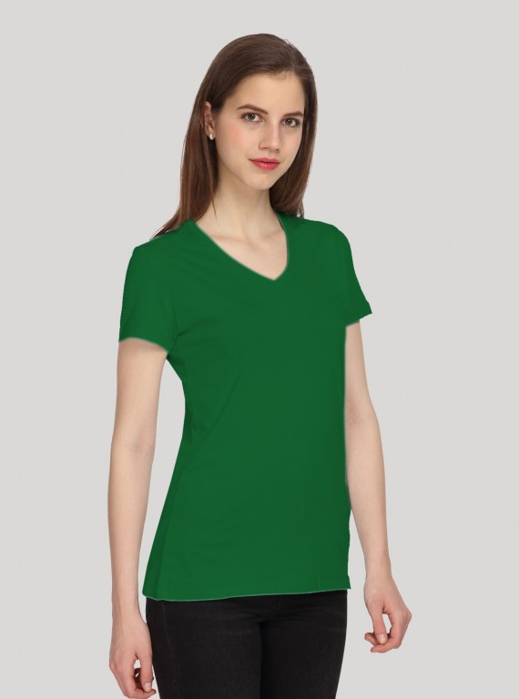 Green Solid V Neck TShirt