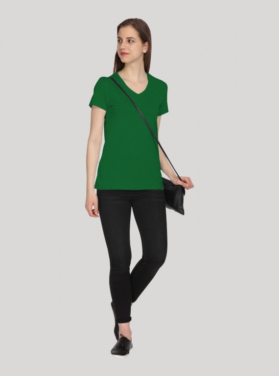 Green Solid V Neck TShirt