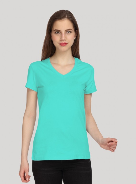 Aqua Solid V Neck TShirt