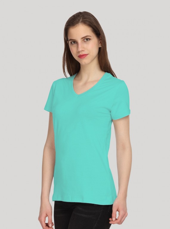Aqua Solid V Neck TShirt