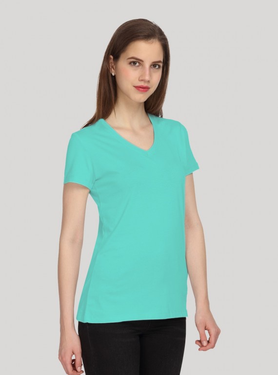 Aqua Solid V Neck TShirt