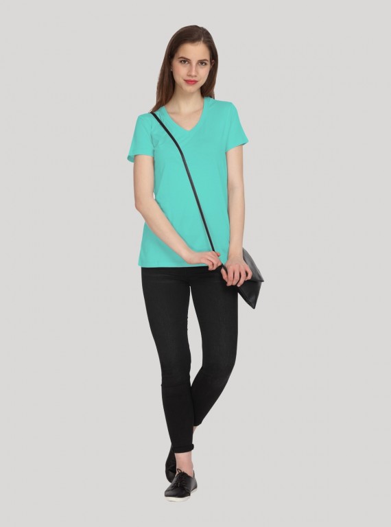 Aqua Solid V Neck TShirt