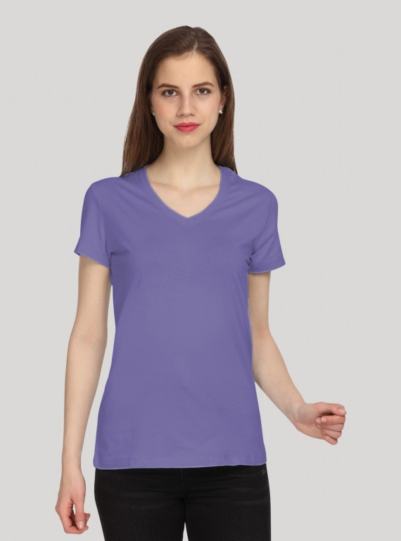 Lilac Solid V Neck TShirt