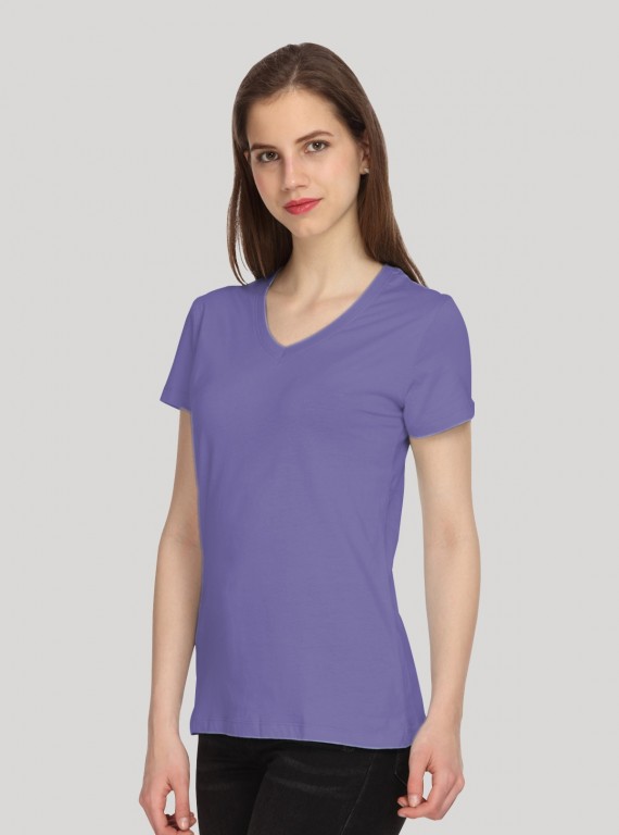 Lilac Solid V Neck TShirt