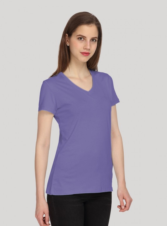 Lilac Solid V Neck TShirt