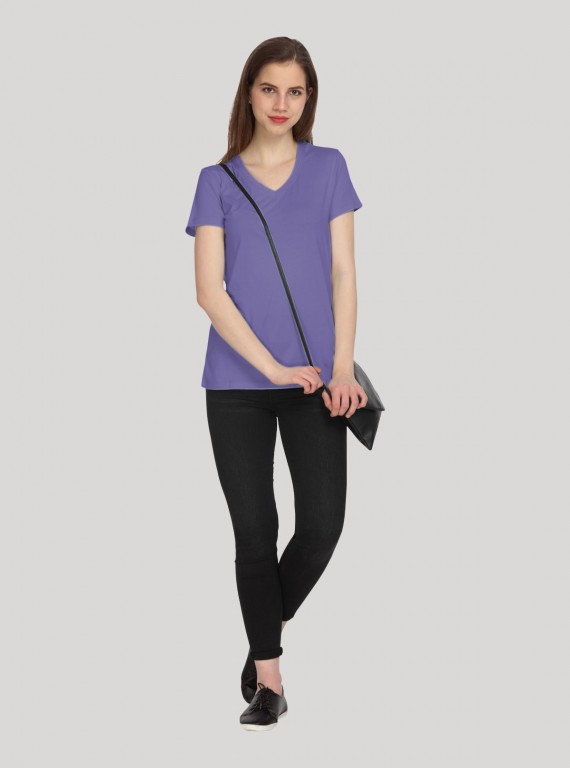 Lilac Solid V Neck TShirt