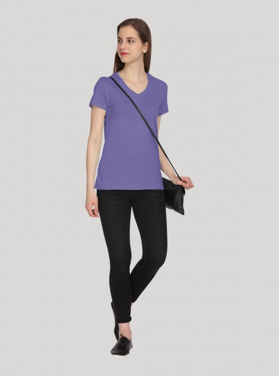 Lilac Solid V Neck TShirt