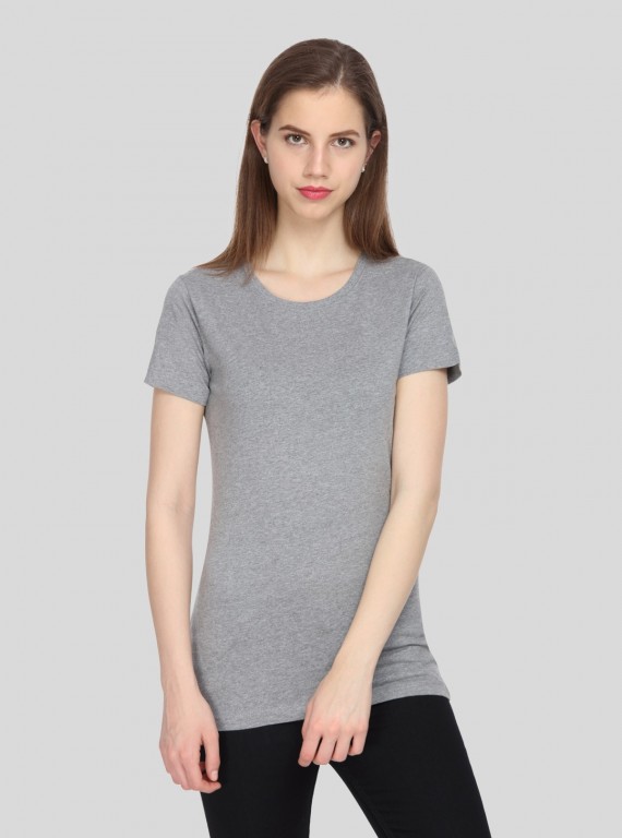 Women’s Grey Melange Cotton Short Sleeve T-Shirt