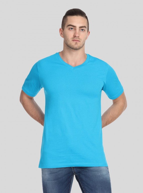Men’s Sky Blue Basic V-Neck T-Shirt – Soft Cotton Casual Everyday Tee