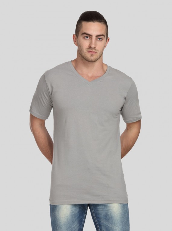 Men’s Grey Melange Basic V-Neck T-Shirt – Soft Cotton Everyday Essential