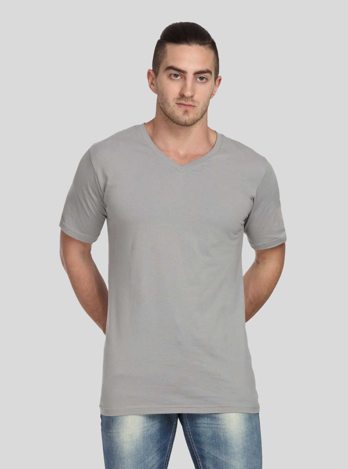 Men’s Grey Melange Basic V-Neck T-Shirt – Soft Cotton Everyday Essential