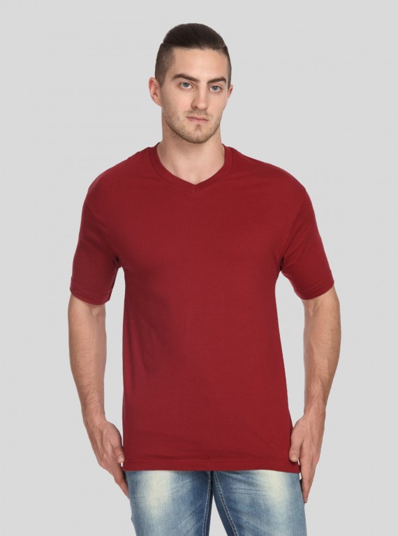 Men’s Soft Burgundy Basic V-Neck T-Shirt – Classic Fit Cotton Tee