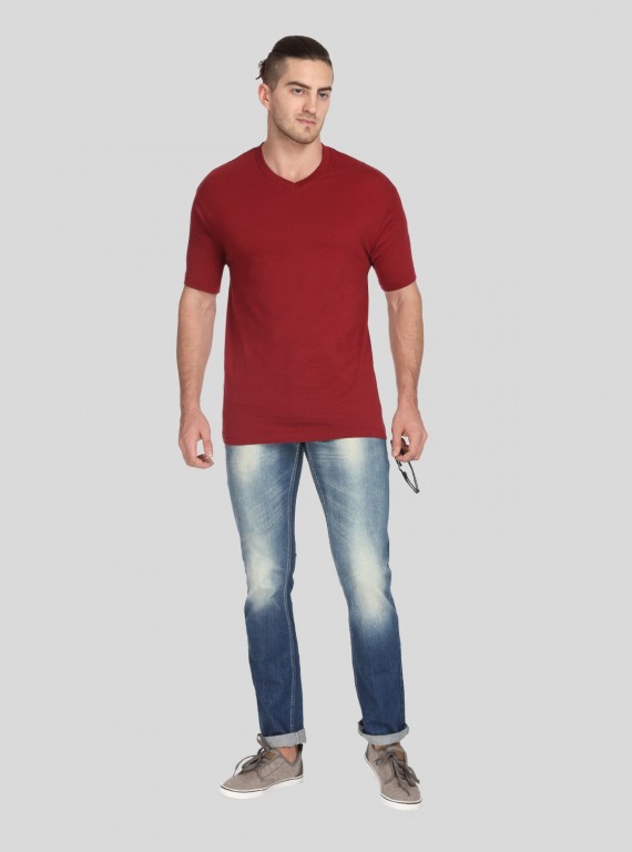 Burgundy Red V Neck TShirt