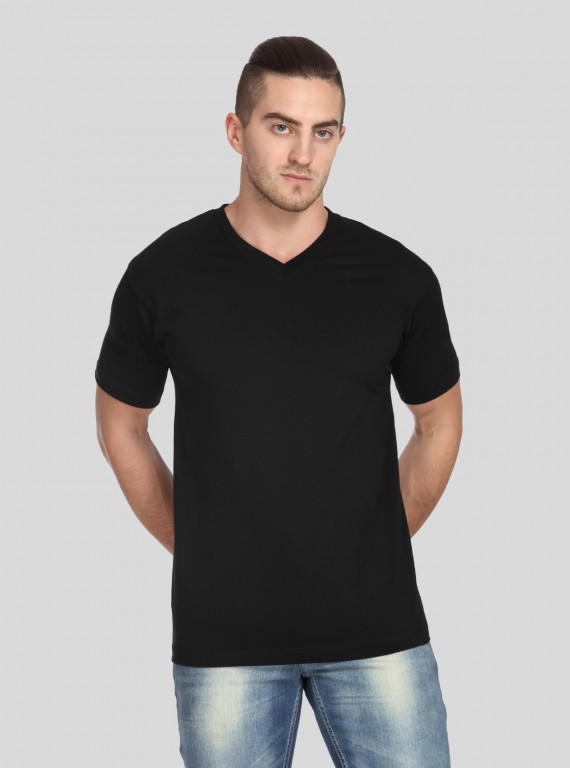 Men’s Black Basic V-Neck T-Shirt – Classic Everyday Comfort Cotton Tee