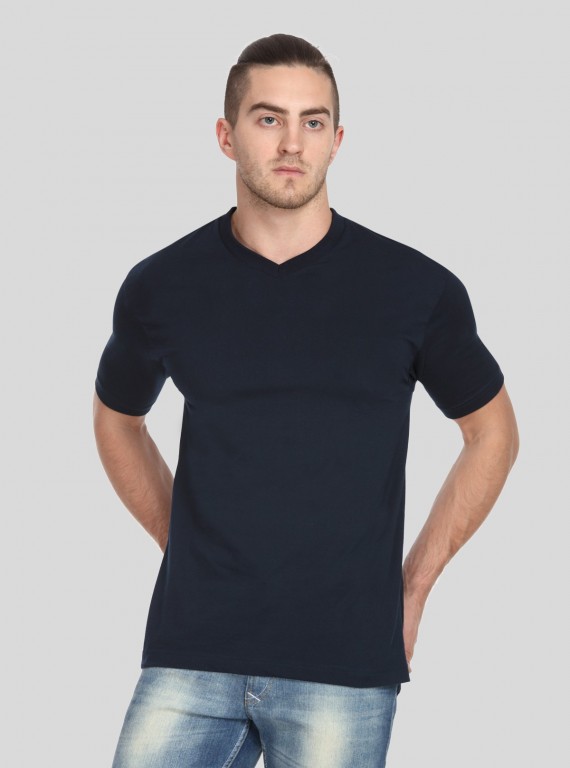 Men’s Navy Blue Basic V-Neck T-Shirt – Classic Cotton Casual Wear Tee