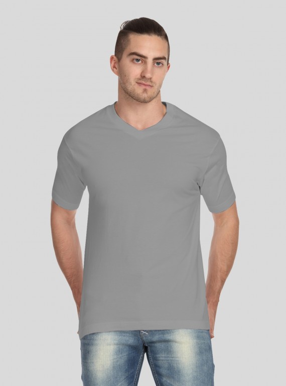 Men’s Light Grey Basic V-Neck T-Shirt – Soft Cotton Classic Fit Tee