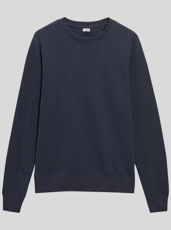 Men’s Navy Garment Dyed Sweatshirt – Classic Fit with Washed Elegance