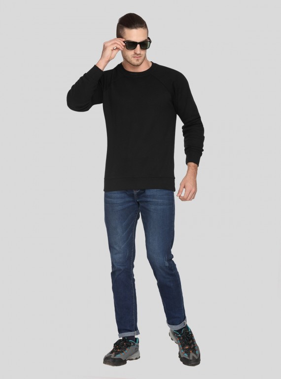 Black Raglon Fleece Sweat Shirt