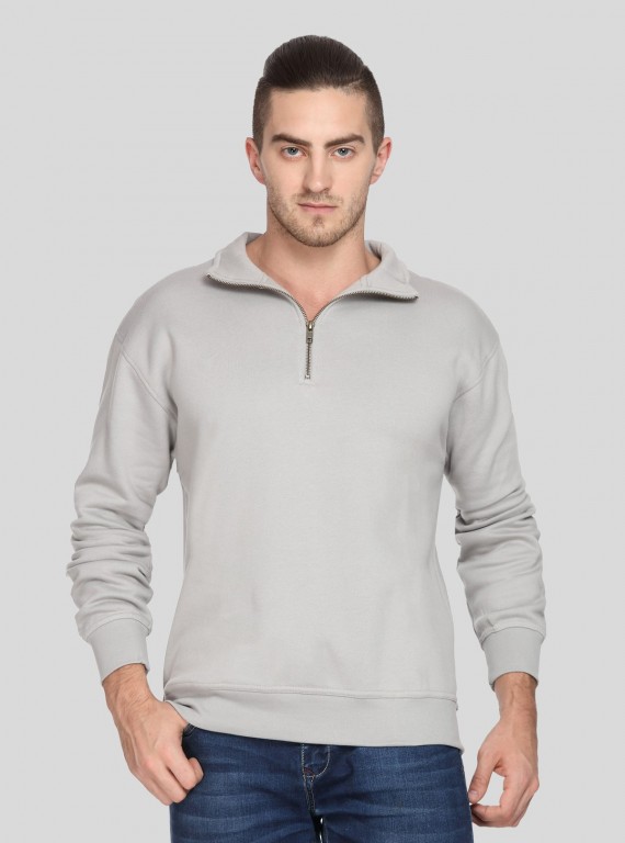 Grey zip Collar Sweat Shirt