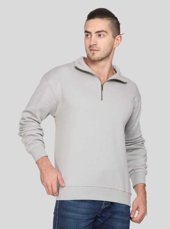 Grey zip Collar Sweat Shirt