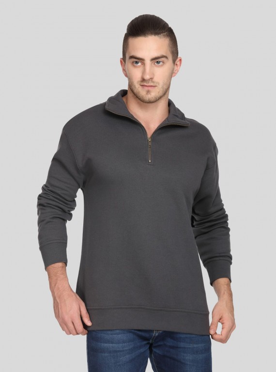 Men’s Charcoal Zipper Collar Cardigan – Smart, Sleek & Season-Ready