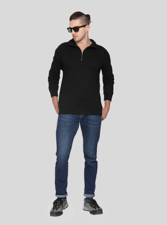 Black Zip Collar Sweat Shirt