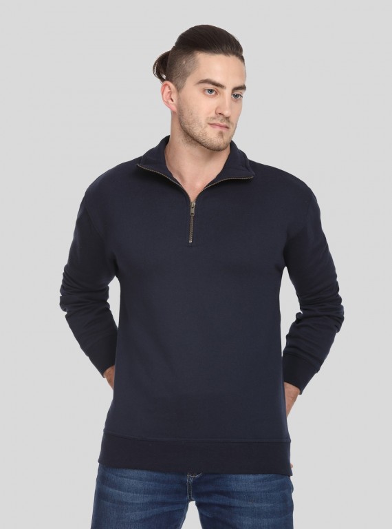 Men’s Navy Zipper Collar Cardigan – Classic Warmth with a Modern Edge