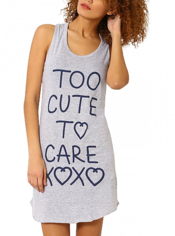 Grey Melange Sleeveless Printed long Dress Boer and Fitch - 1