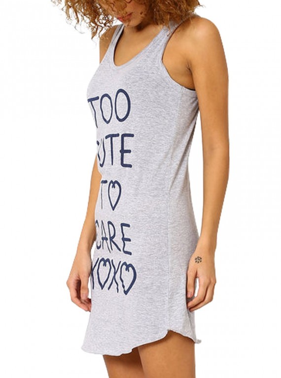 Grey Melange Sleeveless Printed long Dress Boer and Fitch - 4