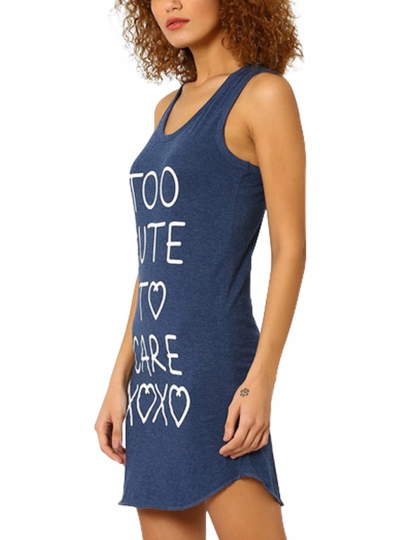 Navy Sleeveless Printed long Dress Boer and Fitch - 4