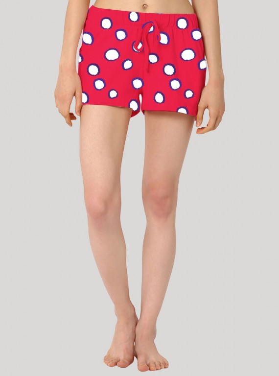 Women’s Coral & White Graphic Cotton Jersey Shorts – Soft, Bold & Stylish Fit