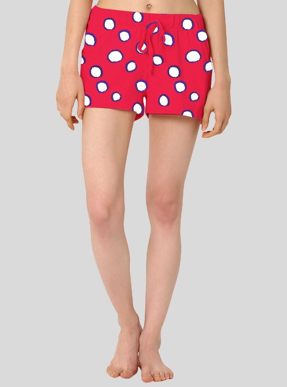 Women’s Coral & White Graphic Cotton Jersey Shorts – Soft, Bold & Stylish Fit