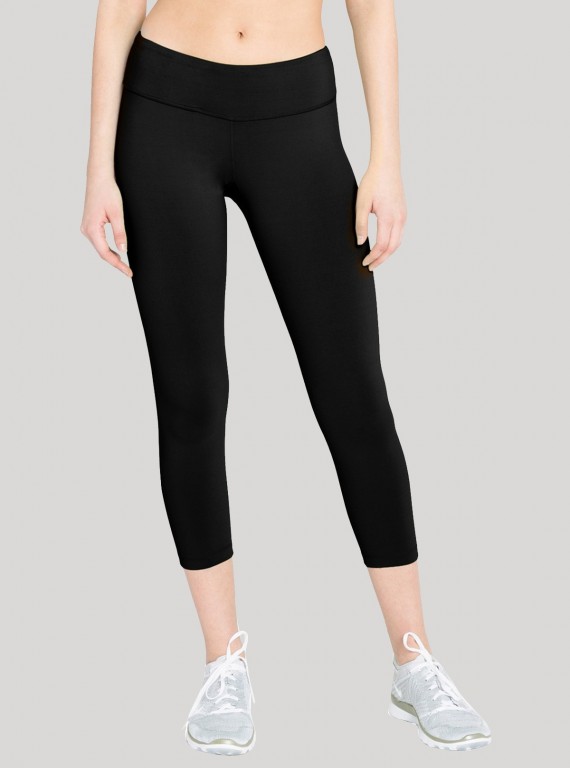Women’s Black Cotton Elastane Knit Capri – Sleek, Stretchy & All-Day Comfort