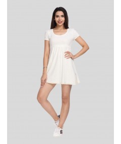 Women's Ecru Solid Dress in 100% Cotton Feather Touch Fabric