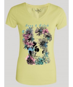 Womens Lemon Skull Print V Neck Tee Boer and Fitch - 1