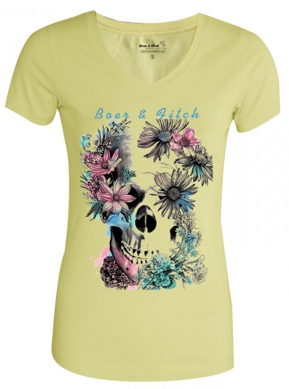 Womens Lemon Skull Print V Neck Tee Boer and Fitch - 2
