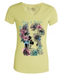 Womens Lemon Skull Print V Neck Tee Boer and Fitch - 2
