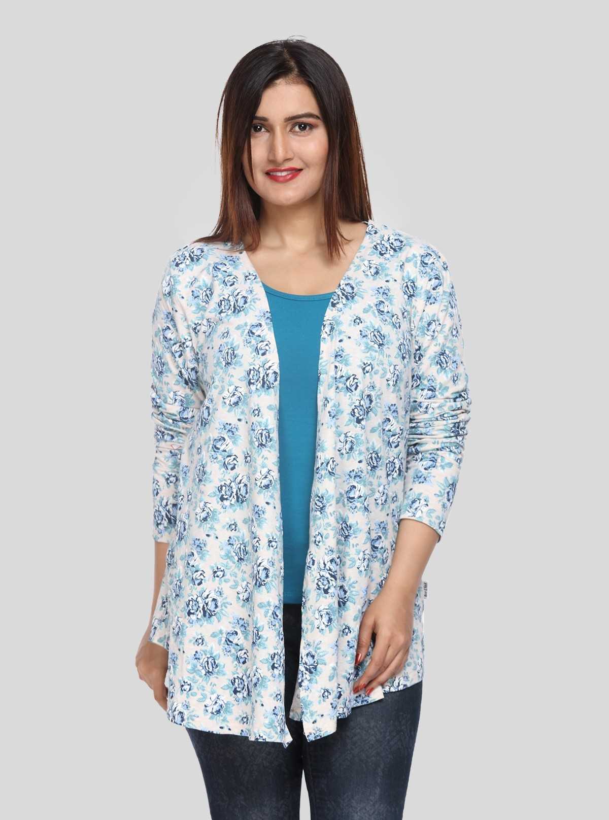 Women's 100% Cotton Blue Floral Cardigan - Boer & Fitch